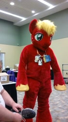 Size: 720x1280 | Tagged: safe, artist:atalonthedeer, big macintosh, earth pony, anthro, g4, clothes, convention, equine, fursuit, irl, photo, ponysuit, shoes, solo
