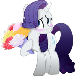 Size: 6064x6158 | Tagged: safe, artist:php178, editor:php178, vector edit, rarity, pony, unicorn, g4, my little pony: the movie, simple ways, .svg available, bashful, blue eyes, blushing, bouquet, bouquet of flowers, cropped, cute, female, flattered, flower, highlights, holding, hoof hold, looking at you, looking up, looking up at you, mare, movie accurate, raribetes, rose, shading, simple background, smiling, solo, svg, transparent background, vector