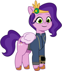 Size: 1024x1161 | Tagged: safe, artist:php170, pipp petals, pegasus, pony, fallout equestria, g5, my little pony: tell your tale, adorapipp, clothes, cute, fallout, female, hooves, jumpsuit, looking at you, mare, pipboy, show accurate, simple background, smiling, smiling at you, solo, standing, tail, transparent background, unshorn fetlocks, vault suit, vector