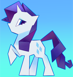 Size: 1026x1084 | Tagged: safe, artist:relighted, rarity, pony, unicorn, g4, angular, female, gradient background, mare, minimalist, raised hoof, solo