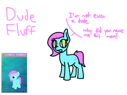 Size: 2732x2048 | Tagged: safe, artist:insano, oc, oc only, oc:dude fluff, earth pony, pony, legends of equestria, among us, blue coat, cutie mark, earth pony oc, female, filly, foal, green eyes, high res, purple mane, purple tail, screenshots, solo focus, speech bubble, tail, talking to viewer