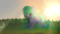 Size: 4096x2304 | Tagged: safe, artist:fededash, oc, oc only, oc:tammy, alicorn, pony, alicorn oc, cloud, flying, horn, sun, wings