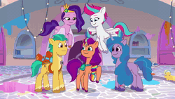 Size: 1920x1080 | Tagged: safe, screencap, argyle starshine, hitch trailblazer, izzy moonbow, mcsnips-a-lot, pipp petals, sunny starscout, zipp storm, crab, earth pony, pegasus, pony, unicorn, a home to share, g5, my little pony: tell your tale, spoiler:g5, spoiler:my little pony: tell your tale, spoiler:tyts01e01, absurd file size, animated, bipedal, cellphone, couch, eyes closed, female, filly, filly sunny starscout, flying, grin, male, mane five, mane stripe sunny, mare, mouth hold, open mouth, open smile, phone, pillow, singing, smartphone, smiling, sound, spread wings, stallion, webm, wings, younger