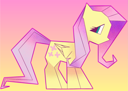Size: 1243x881 | Tagged: safe, artist:relighted, derpibooru exclusive, fluttershy, pegasus, pony, g4, abstract, abstract art, angular, colorful, female, gradient background, mare, modern art, poly, polygon, solo, surreal
