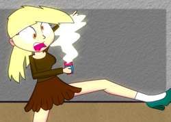 Size: 583x417 | Tagged: safe, artist:tweenanimations studios, derpy hooves, human, equestria girls, g4, derp, human coloration, open mouth, shocked, soda, soda can