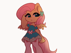 Size: 660x494 | Tagged: safe, artist:oofycolorful, fluttershy, pegasus, semi-anthro, g4, animated, arm hooves, bipedal, clothes, cute, daaaaaaaaaaaw, dress, equestria girls outfit, female, fluttershy boho dress, gif, looking at you, shyabetes, simple background, skirt, socks, solo, spread wings, thigh highs, white background, windswept mane, wings