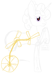 Size: 1010x1384 | Tagged: safe, artist:kujivunia, pony, unicorn, amputee, big ears, curls, curly hair, disabled, donkey ears, female, flirting, heart eyes, mare, sketch, smiling, solo, wheelchair, wingding eyes, wip