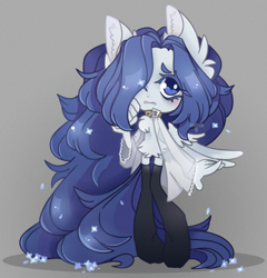 Size: 1180x1228 | Tagged: safe, artist:cafne, oc, oc only, pegasus, anthro, unguligrade anthro, big hair, chest fluff, collar, ear fluff, ethereal mane, eyelashes, female, hair over one eye, pegasus oc, simple background, solo, starry mane, wings