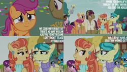 Size: 1280x720 | Tagged: safe, edit, edited screencap, editor:quoterific, screencap, aunt holiday, auntie lofty, cheerilee, chipcutter, derpy hooves, gabby, gallus, mane allgood, mercury, scootaloo, snap shutter, starry eyes (character), sugar belle, terramar, trouble shoes, zippoorwhill, alicorn, classical hippogriff, earth pony, griffon, hippogriff, pegasus, pony, g4, season 9, the last crusade, female, filly, flying, foal, male, mare, open mouth, open smile, smiling, spread wings, stallion, text, wings