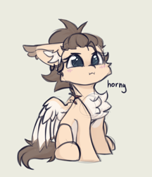 Size: 2100x2432 | Tagged: safe, artist:dorkmark, oc, oc only, oc:dima, pegasus, pony, cheek fluff, chest fluff, colored eartips, ear fluff, high res, horny, simple background, sketch, solo