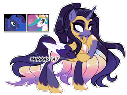 Size: 3820x2872 | Tagged: safe, artist:mirrastat, princess celestia, princess luna, oc, alicorn, pony, g4, alicorn oc, armor, base used, colored wings, eyelashes, female, helmet, high res, hoof shoes, horn, long mane, magical lesbian spawn, mare, multicolored wings, offspring, parent:princess celestia, parent:princess luna, parents:princest, peytral, princess shoes, product of incest, raised hoof, simple background, slender, smiling, thin, transparent background, white eyes, wings