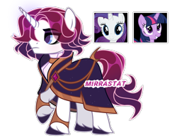 Size: 4452x3463 | Tagged: safe, artist:mirrastat, rarity, twilight sparkle, oc, pony, unicorn, g4, base used, choker, clothes, eyelashes, female, horn, magical lesbian spawn, makeup, male, mare, offspring, parent:rarity, parent:twilight sparkle, parents:rarilight, raised hoof, simple background, smiling, stallion, transparent background, unicorn oc, unshorn fetlocks