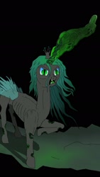 Size: 1080x1920 | Tagged: safe, artist:sunlightsunshine, queen chrysalis, changeling, changeling queen, canterlot wedding 10th anniversary, g4, black background, emaciated, female, simple background, skinny, solo, souls, spirit, thin