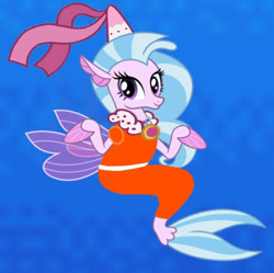 Size: 719x716 | Tagged: safe, artist:darlycatmake, silverstream, hippogriff, seapony (g4), under the sparkling sea, adorasexy, adorkable, beautiful, clothes, cute, dork, dress, dressup, female, hat, hennin, jewelry, looking at you, looking offscreen, necklace, pretty, princess, scarf, sexy, smiling, smiling at you, swimming, underwater