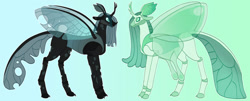Size: 1280x519 | Tagged: safe, artist:s0ftserve, queen chrysalis, changeling, changeling queen, canterlot wedding 10th anniversary, g4, alternate design, duo, female, simple background
