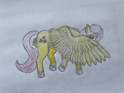 Size: 4032x3024 | Tagged: safe, fluttershy, pegasus, pony, g4, colored hooves, cute, female, full body, hiding behind wing, looking at you, mare, shy, shyabetes, simple background, solo, traditional art, unshorn fetlocks, walking, white background, wings