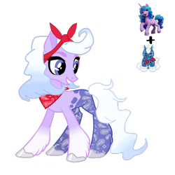 Size: 1800x1800 | Tagged: safe, artist:themessyfangirl, artist:vernorexia, izzy moonbow, oc, earth pony, pony, unicorn, g5, bandana, base used, blue eyes, clothes, colored hooves, country, fusion, g5 concept leak style, gradient legs, gradient mane, headband, multicolored mane, no cutie marks yet, request, scarf, simple background, solo, spots, transparent background, two toned coat, webkinz, webkinz rockerz pony, white hair, white mane