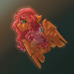 Size: 1280x1280 | Tagged: safe, artist:electriccat2, fluttershy, pegasus, pony, g4, aside glance, bust, deviantart watermark, female, floppy ears, gradient background, looking at you, mare, obtrusive watermark, profile, rear view, solo, speedpaint available, spread wings, watermark, wing fluff, wings