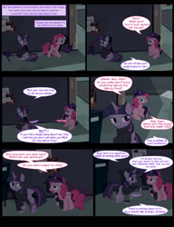 Size: 1042x1358 | Tagged: safe, artist:dendoctor, mean twilight sparkle, pinkie pie, alicorn, earth pony, pony, comic:clone.., g4, alternate universe, clone, clothes, comic, female, injured, pinkie clone, rain, twilight sparkle (alicorn)