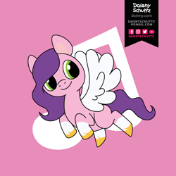 Size: 600x600 | Tagged: safe, artist:daieny, pipp petals, pegasus, pony, g5, female, flying, looking at you, mare, pink background, simple background, smiling, solo