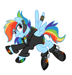 Size: 768x799 | Tagged: safe, artist:sjart117, rainbow dash, pegasus, pony, ask the mane 12, g4, biker, boots, clothes, cyberpunk, jacket, leather jacket, permission given, shoes, simple background, solo, transparent background