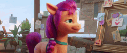 Size: 800x333 | Tagged: safe, screencap, sunny starscout, earth pony, pony, g5, my little pony: a new generation, spoiler:my little pony: a new generation, animated, female, gif, happy, mare, smiling, solo