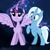 Size: 640x640 | Tagged: safe, artist:fruitypiconsq, trixie, twilight sparkle, alicorn, pony, unicorn, g4, bipedal, collage, female, lesbian, rearing, ship:twixie, shipping, twilight sparkle (alicorn)