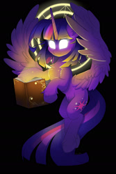 Size: 1280x1921 | Tagged: safe, artist:natanvok, twilight sparkle, alicorn, pony, g4, book, chest fluff, ear fluff, glowing, glowing eyes, magic, magic circle, solo, twilight sparkle (alicorn)