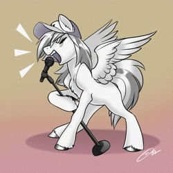 Size: 3600x3600 | Tagged: safe, artist:opalacorn, oc, oc only, pegasus, pony, baseball cap, cap, hat, high res, microphone, singing, solo