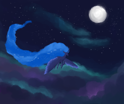 Size: 790x660 | Tagged: safe, artist:jroxs12pone, part of a set, princess luna, alicorn, pony, g4, cloud, female, flying, full moon, lightly watermarked, mare, moon, night, solo, spread wings, watermark, wings