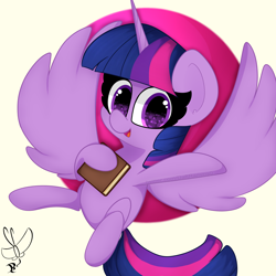 Size: 2000x2000 | Tagged: safe, artist:daftramms, twilight sparkle, alicorn, pony, g4, book, cute, female, high res, mare, simple background, solo, spread wings, twiabetes, twilight sparkle (alicorn), white background, wings