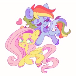 Size: 2048x2048 | Tagged: safe, artist:660px, artist:speltfields, fluttershy, rainbow dash, pegasus, pony, g4, beanbrows, chibi, colored eyelashes, colored pupils, duo, eyebrows, female, heart, high res, lesbian, ship:flutterdash, shipping
