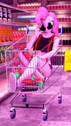 Size: 1080x1920 | Tagged: safe, artist:greenvazzy, pinkie pie, anthro, plantigrade anthro, g4, 3d, chips, clothes, doritos, female, food, grocery store, shoes, shopping, shopping cart, sneakers, solo, source filmmaker, sunglasses, tank top