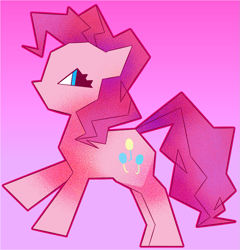 Size: 1051x1094 | Tagged: safe, artist:relighted, pinkie pie, earth pony, pony, g4, angular, colorful, gradient background, pink, pink background, simple background, stylized