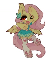 Size: 1344x1490 | Tagged: safe, artist:oofycolorful, fluttershy, bat pony, semi-anthro, g4, arm hooves, bat ponified, clothes, dress, equestria girls outfit, female, flutterbat, fluttershy boho dress, needy girl overdose, needy streamer overload, race swap, solo