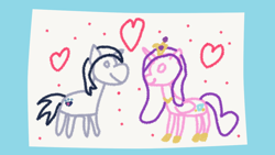 Size: 1280x720 | Tagged: safe, artist:sazerlite, princess cadance, shining armor, alicorn, pony, unicorn, canterlot wedding 10th anniversary, g4, crayon, digital art, drawing, female, heart, implied flurry heart, love, male, paper, romance, ship:shiningcadance, shipping, straight