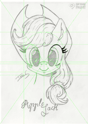 Size: 906x1280 | Tagged: safe, artist:memprices, applejack, earth pony, pony, g4, animated, applebetes, bust, clip studio paint, cute, looking at you, music, pencil, pencil drawing, portrait, signature, simple background, smiling, solo, speedpaint, time-lapse, traditional art, webm, white background