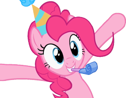 Size: 925x720 | Tagged: safe, edit, edited screencap, screencap, pinkie pie, earth pony, pony, baby cakes, g4, season 2, background removed, cute, diapinkes, hat, noisemaker, not a vector, party hat, simple background, solo, transparent background