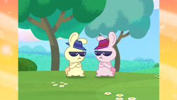 Size: 3410x1920 | Tagged: safe, screencap, rabbit, clip trot, g5, my little pony: tell your tale, spoiler:g5, spoiler:my little pony: tell your tale, spoiler:tyts01e07, animal, crossed arms, duo, high res, sunglasses, the bunny hip-hop