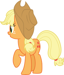 Size: 3000x3538 | Tagged: safe, artist:cloudy glow, artist:yanoda, applejack, earth pony, pony, g4, the mean 6, .ai available, cowboy hat, female, freckles, hat, high res, mare, open mouth, raised hoof, simple background, solo, stetson, transparent background, vector
