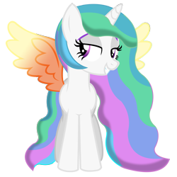 Size: 8000x8000 | Tagged: safe, artist:laszlvfx, artist:yulianapie26, edit, vector edit, princess celestia, alicorn, pony, g4, absurd resolution, base used, colored wings, female, front view, full body, gradient wings, grin, hooves, horn, lidded eyes, mare, multicolored wings, show accurate, simple background, smiling, solo, spread wings, standing, tail, transparent background, vector, wings, younger