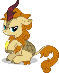 Size: 1379x1712 | Tagged: safe, autumn afternoon, kirin, g4, ears back, food, lemon, male, simple background, sitting, solo, transparent background