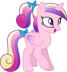 Size: 2431x2645 | Tagged: safe, artist:starcollider, princess cadance, alicorn, pony, canterlot wedding 10th anniversary, g4, .svg available, colored wings, colored wingtips, female, folded wings, full body, high res, hooves, horn, mare, open mouth, open smile, ponytail, raised hoof, ribbon, simple background, smiling, solo, standing, svg, tail, teen princess cadance, transparent background, vector, wings