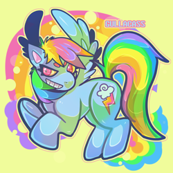 Size: 480x480 | Tagged: safe, artist:cassup0p, rainbow dash, pegasus, pony, g4, female, flying, grin, mare, smiling, solo, spread wings, underhoof, wings