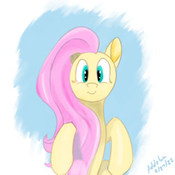 Size: 600x600 | Tagged: safe, artist:addelum, fluttershy, pony, g4, abstract background, female, full face view, looking at you, mare, raised hooves, smiling, solo