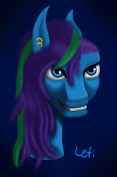 Size: 578x872 | Tagged: safe, artist:lefi32, oc, oc:blue pure, pony, ear piercing, earring, edgy, edgy as fuck, jewelry, looking at you, piercing, shadow, smiling, smiling at you, smirk, solo