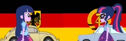 Size: 1500x500 | Tagged: safe, artist:thatradhedgehog, sci-twi, twilight sparkle, human, equestria girls, g4, barely pony related, east germany, flag, german, glasses, trabant, volkswagen, volkswagen beetle