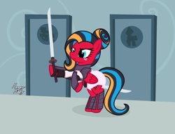 Size: 2360x1807 | Tagged: safe, artist:mommymidday, pegasus, pony, armor, diaper, diaper fetish, fetish, non-baby in diaper, ponified, ronin, show accurate, solo, sword, transformers, weapon, windblade