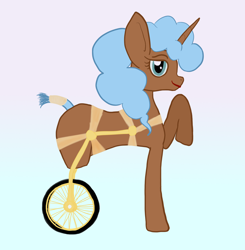 Size: 1482x1512 | Tagged: safe, artist:kujivunia, oc, oc:turquoise coffee, pony, unicorn, amputee, big ears, disabled, donkey ears, female, mare, pose, smiling, solo, wheelchair