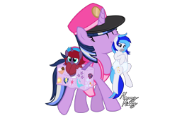Size: 2360x1640 | Tagged: safe, artist:mommymidday, oc, oc only, oc:charming dazz, oc:hooklined, oc:paddy sparkle, alicorn, pony, unicorn, bag, diaper, diaper bag, show accurate, simple background, size difference, transparent background